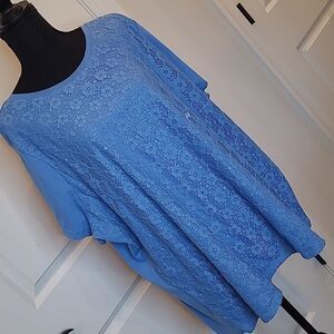 Laura Scott Blue Provence Lace Front Tee